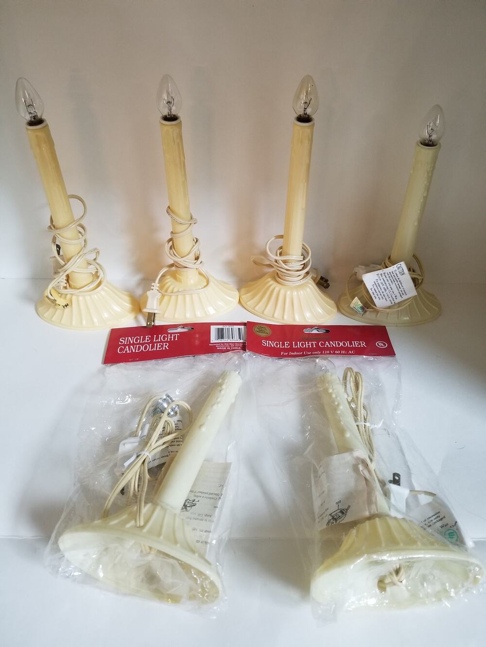 Vintage Electric Window Christmas Candlesticks Plug In C7 Bulb Beige Faux Drip